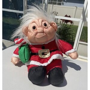 Norfin Troll Paracutes Christmas Candy Canes 1992 Soft Stuffed Doll Red Santa